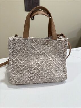 Woven Cream Tote Bag with Tan Handles
